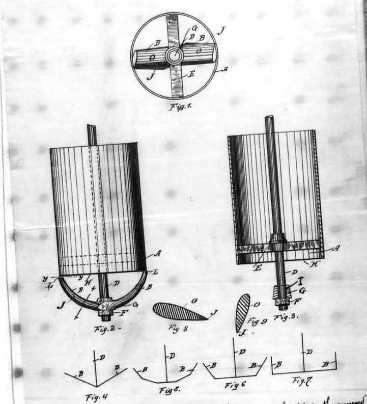 Un dessin noir et blanc d'un cylindre attaché à la pompe à sable, avec details des turbines à l'intérieur.